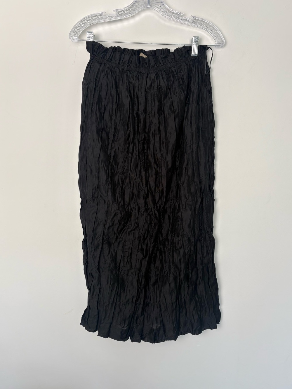 NWT New J. Crew Black Crinkle Midi Flowy Skirt Elastic Waist Size XS $138 Retail